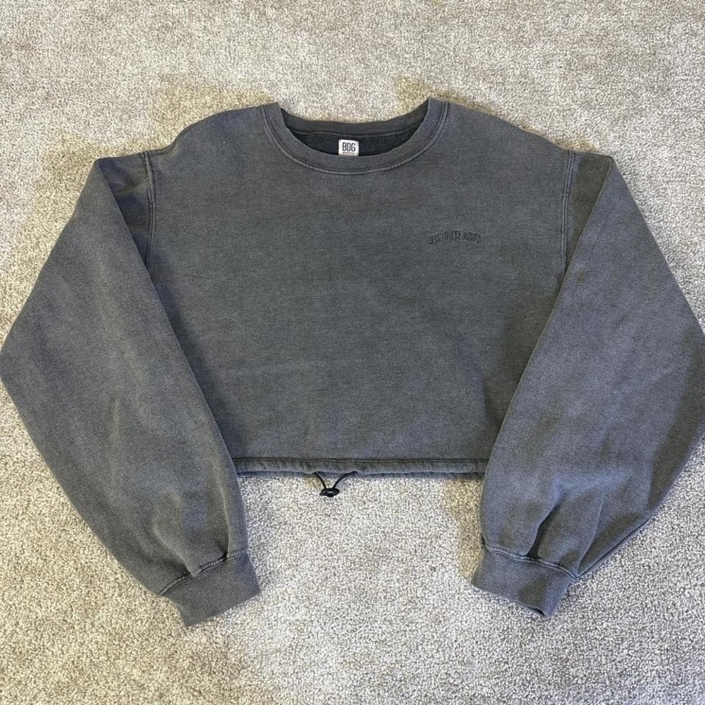 BDG Cropped Drawstring Sweatshirt in Charcoal Gray